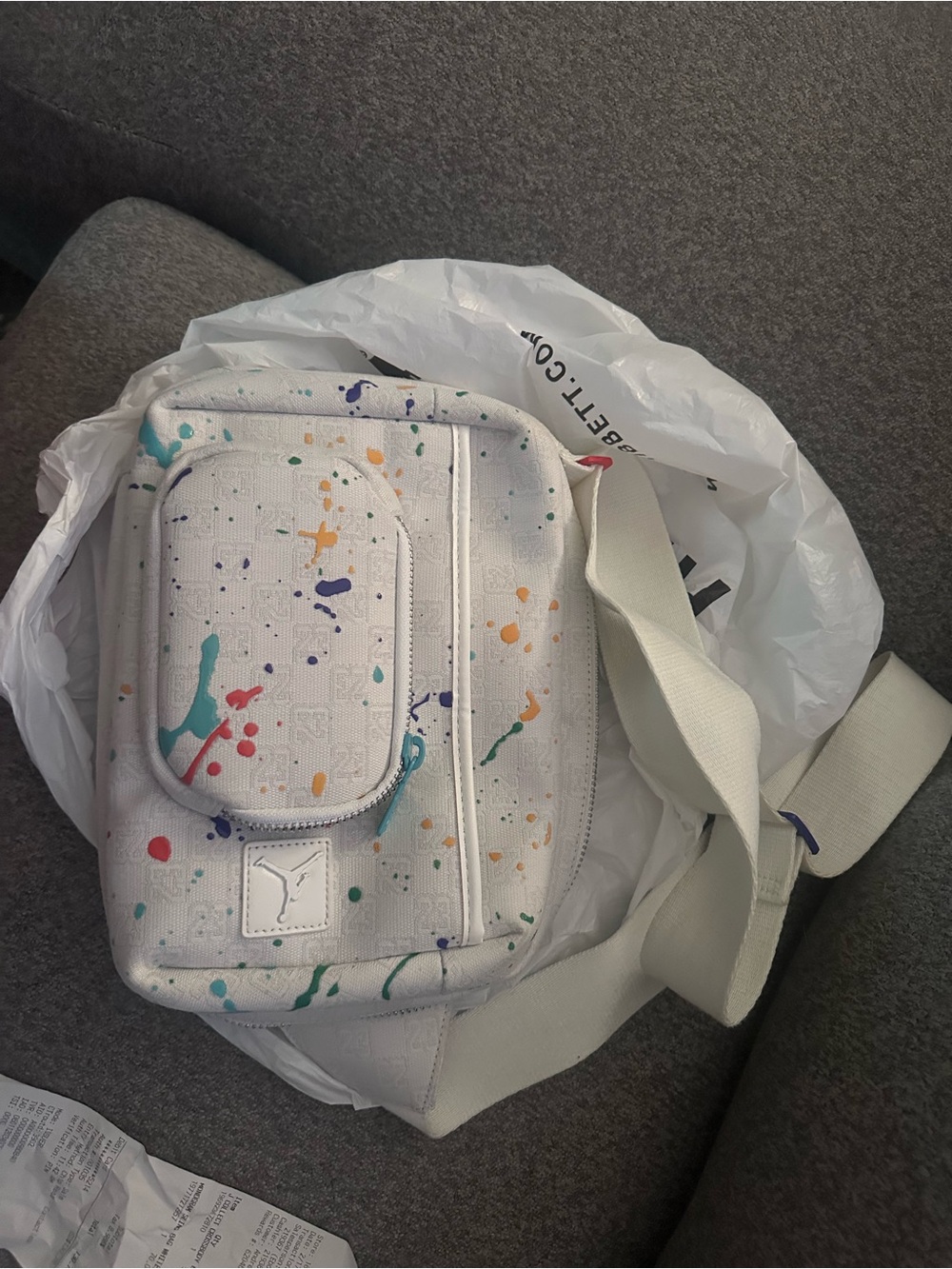 Nike White Crossbody Bag with Multicolor Paint Splatter